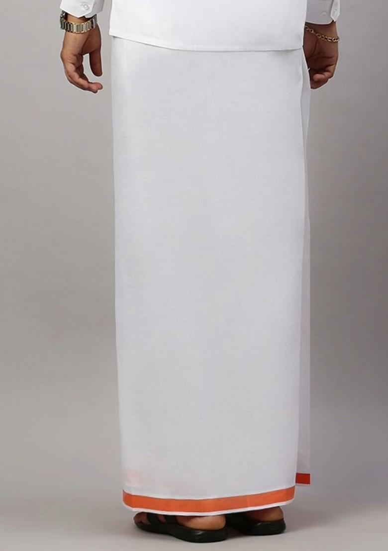 White Pack Of 2 Solid Border Dhoti For Men - Indya