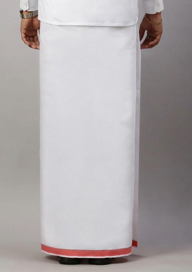 White Pack Of 2 Solid Border Dhoti For Men