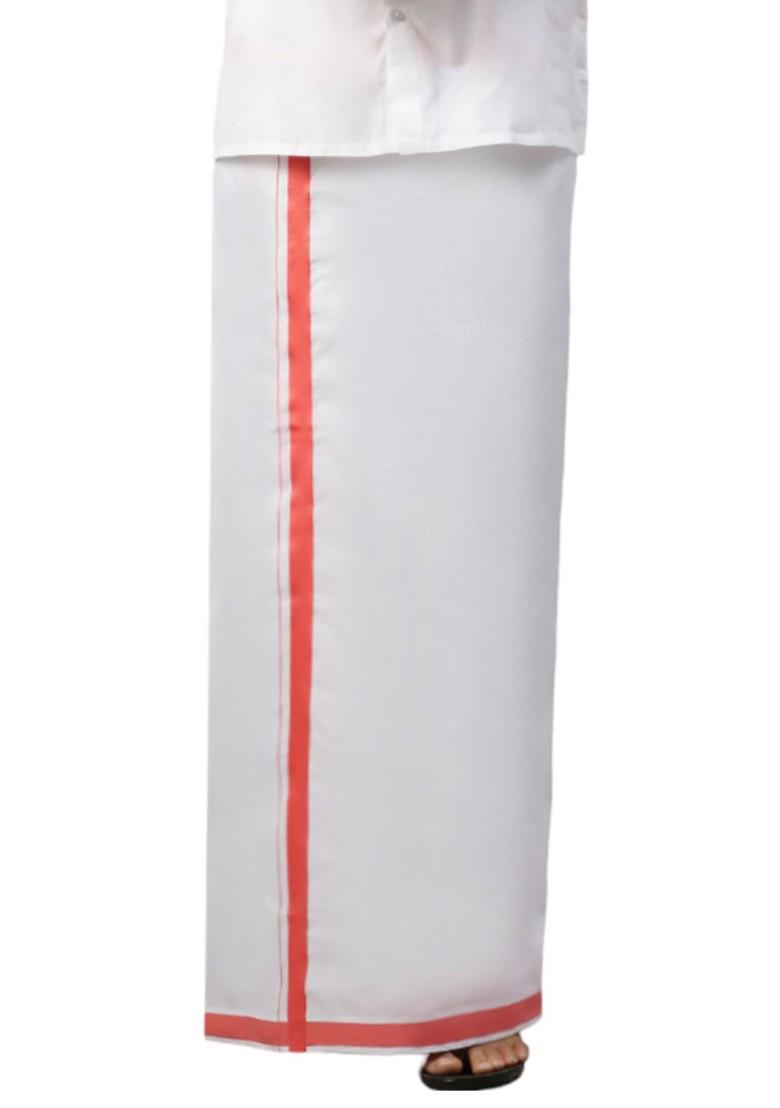 White Pack Of 2 Solid Border Dhoti For Men