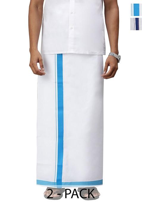 White Pack Of 2 Solid Border Dhoti For Men