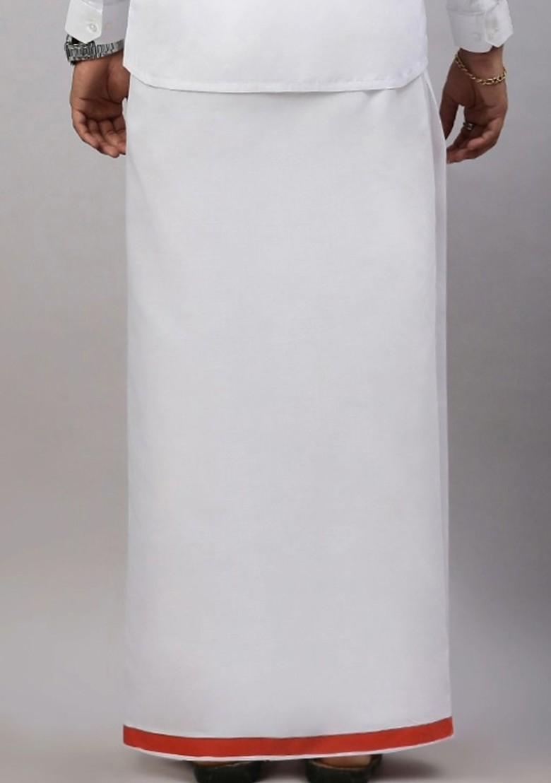 White Pack Of 2 Solid Border Dhoti For Men