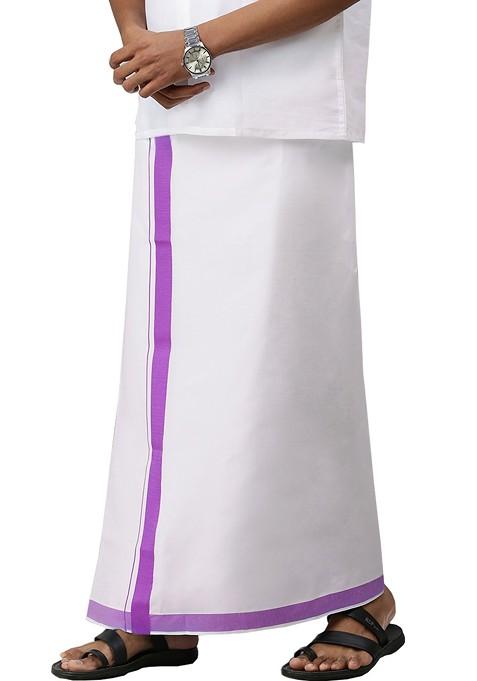 White Pack Of 2 Solid Border Dhoti For Men