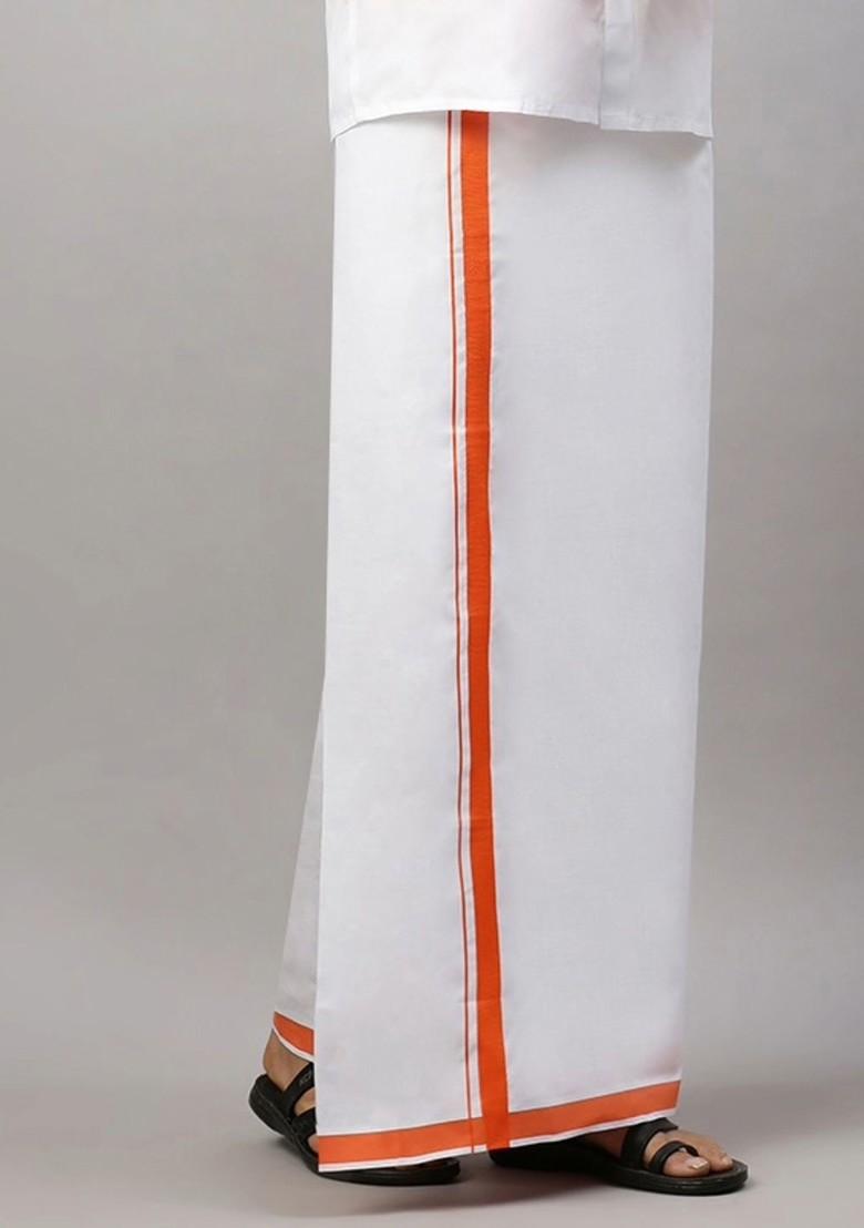 White Pack Of 2 Solid Border Dhoti For Men