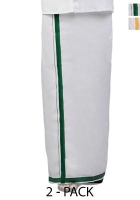 White Pack Of 2 Solid Border Dhoti For Men