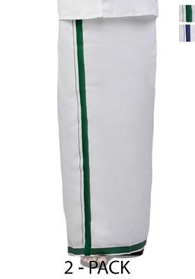 White Pack Of 2 Solid Border Dhoti For Men