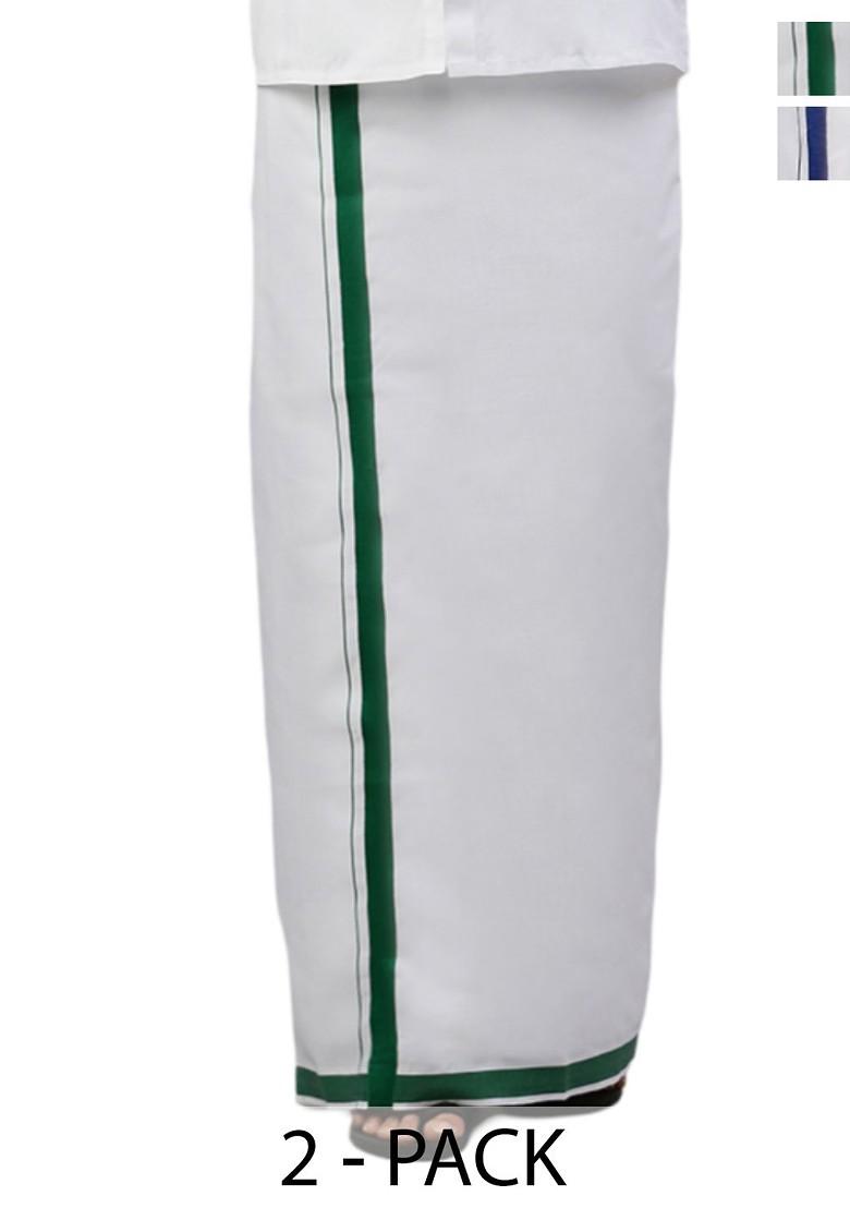 White Pack Of 2 Solid Border Dhoti For Men