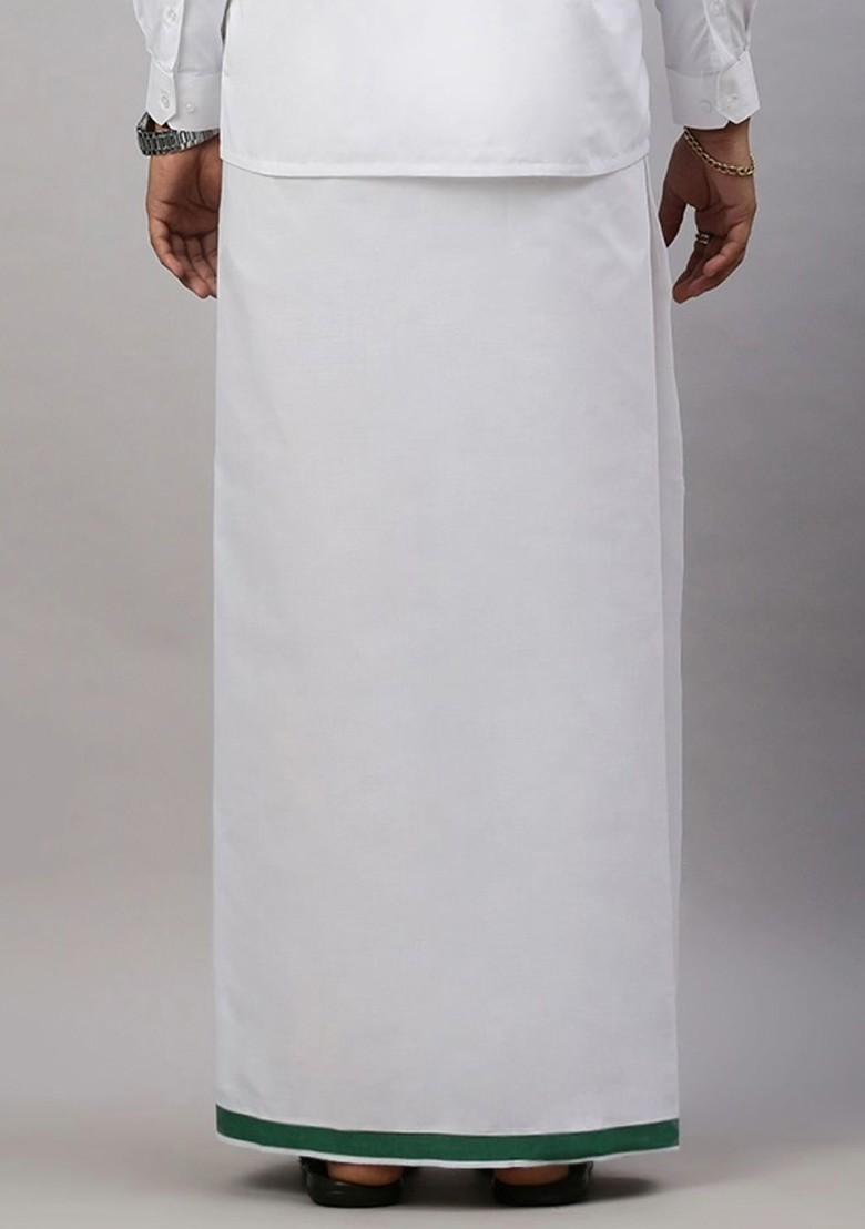 White Pack Of 2 Solid Border Dhoti For Men - Indya