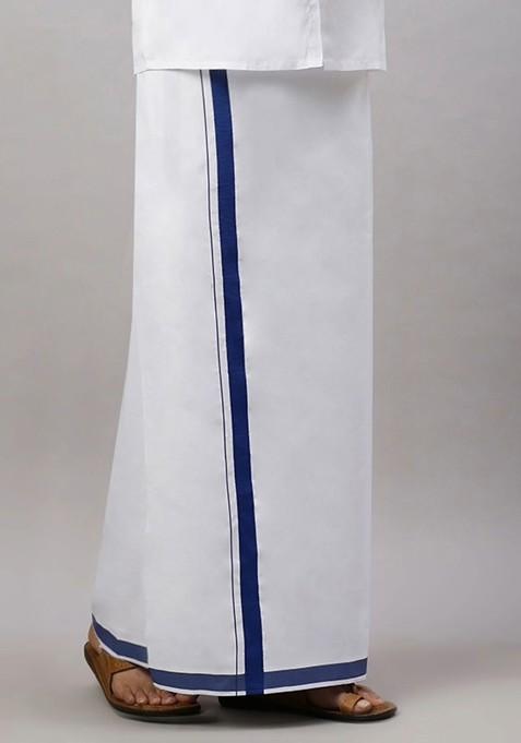 White Pack Of 2 Solid Border Dhoti For Men