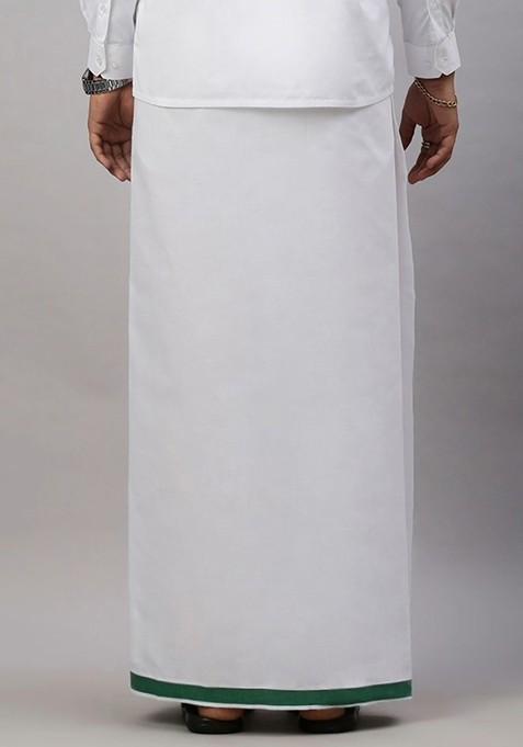 White Pack Of 2 Solid Border Dhoti For Men