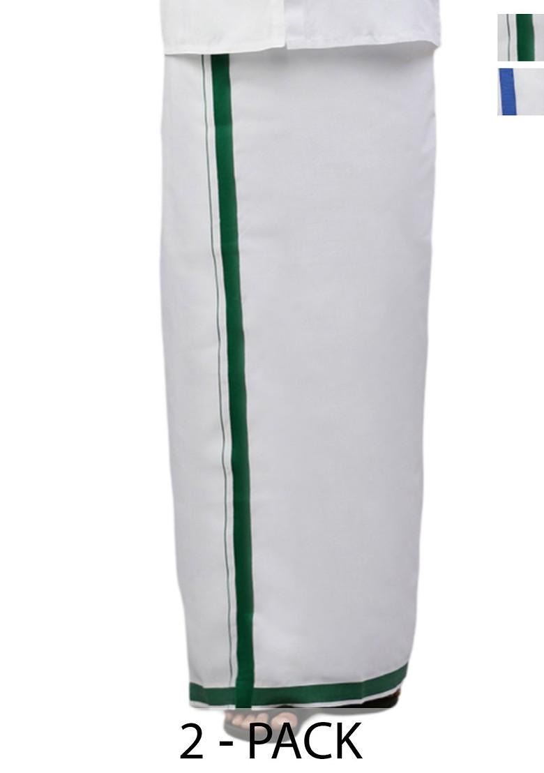 White Pack Of 2 Solid Border Dhoti For Men - Indya
