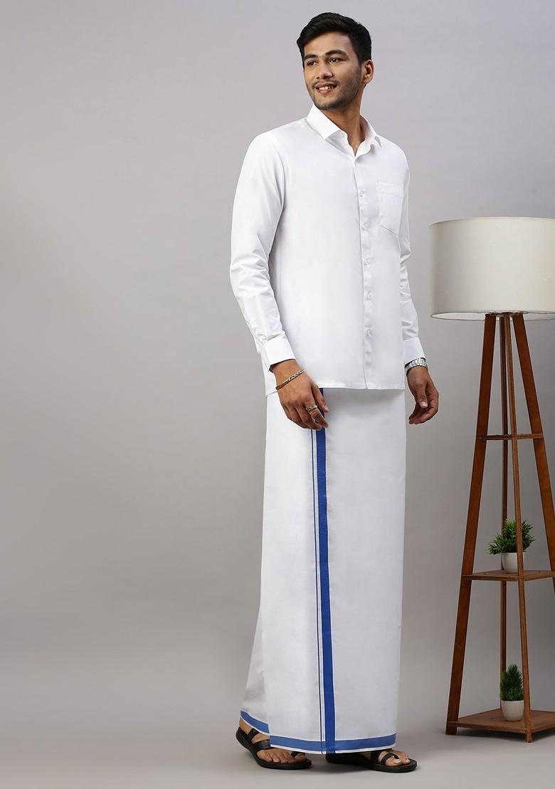White Pack Of 2 Solid Border Dhoti For Men - Indya