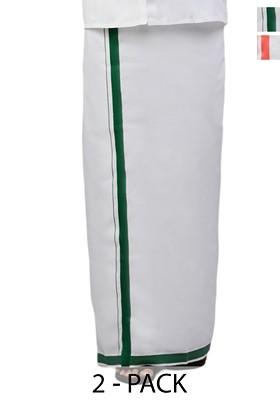 White Pack Of 2 Solid Border Dhoti For Men