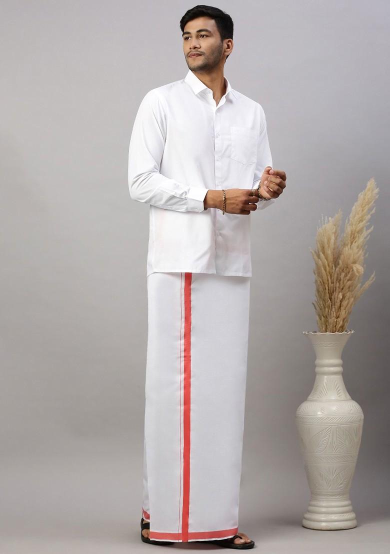 White Pack Of 2 Solid Border Dhoti For Men - Indya