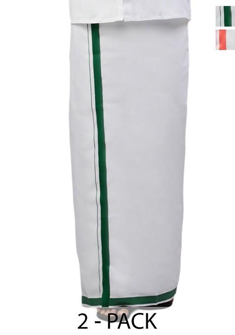 White Pack Of 2 Solid Border Dhoti For Men