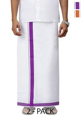 White Pack Of 2 Solid Border Dhoti For Men