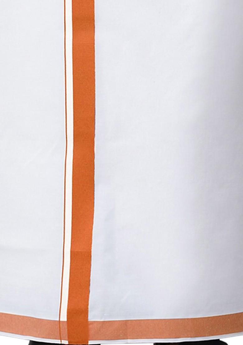 White Pack Of 2 Solid Border Dhoti For Men