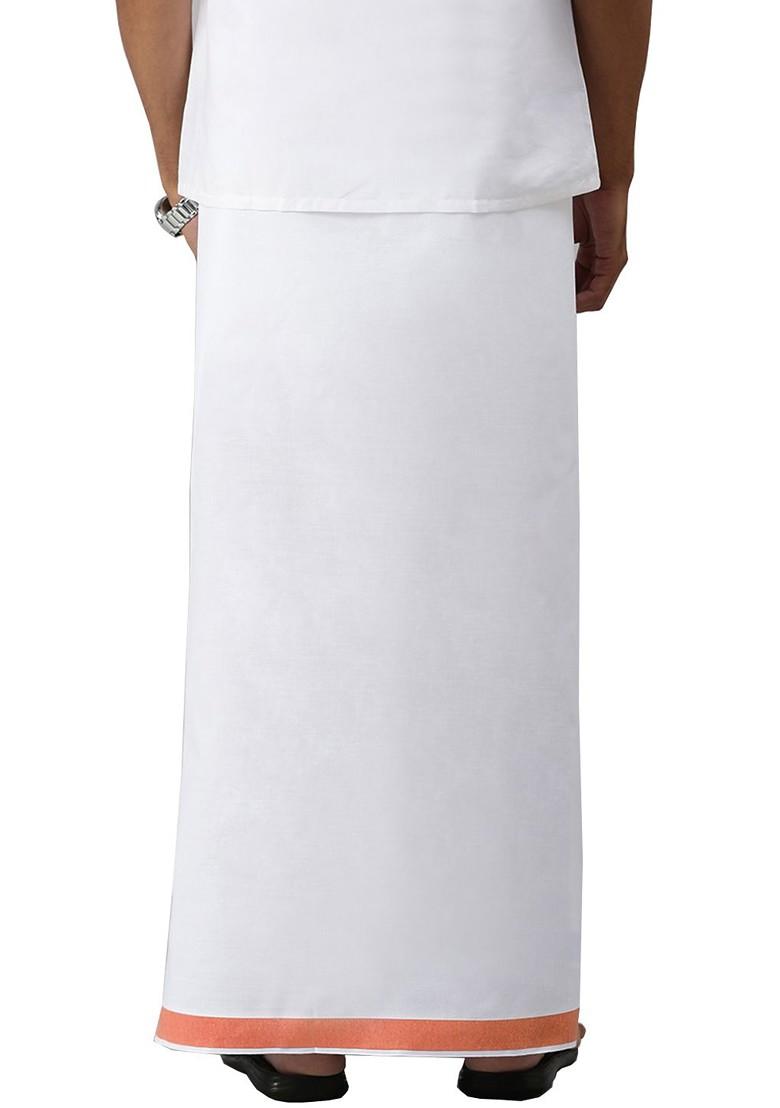 White Pack Of 2 Solid Border Dhoti For Men - Indya