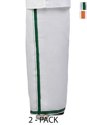 White Pack Of 2 Solid Border Dhoti For Men