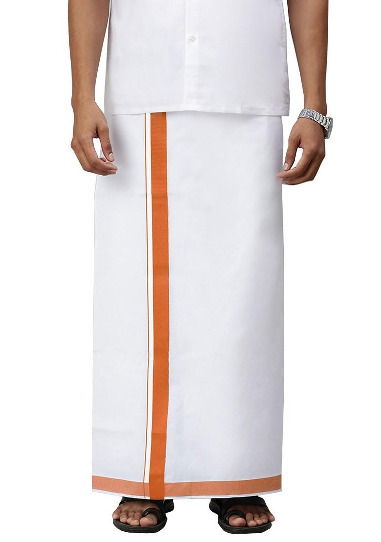White Pack Of 2 Solid Border Dhoti For Men - Indya