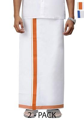 White Pack Of 2 Solid Border Dhoti For Men