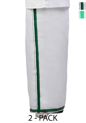 White Pack Of 2 Solid Border Dhoti For Men