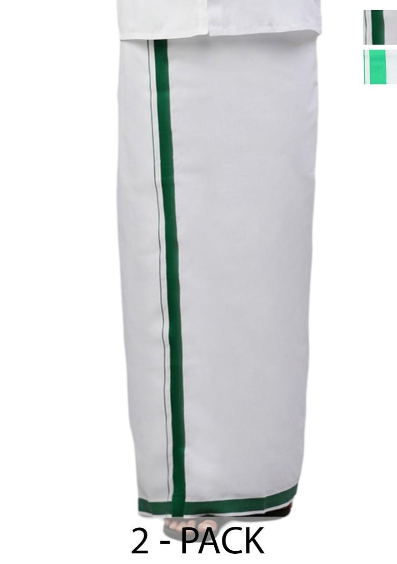White Pack Of 2 Solid Border Dhoti For Men - Indya