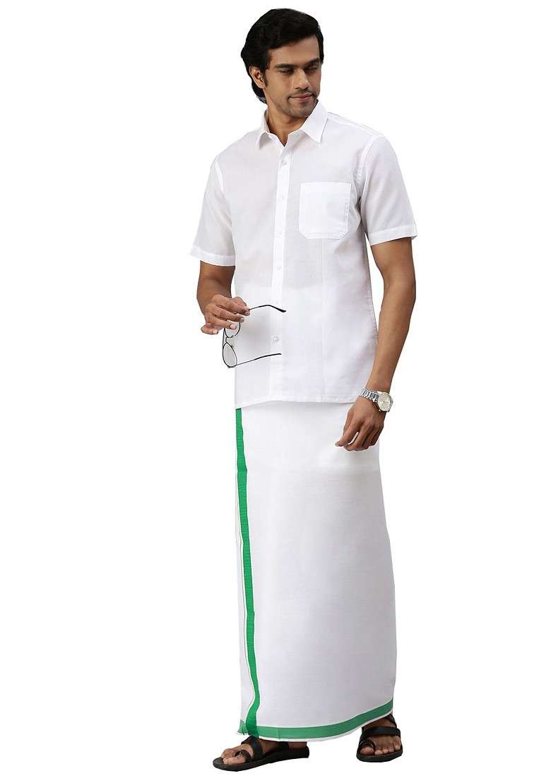 White Pack Of 2 Solid Border Dhoti For Men - Indya