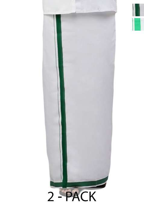White Pack Of 2 Solid Border Dhoti For Men