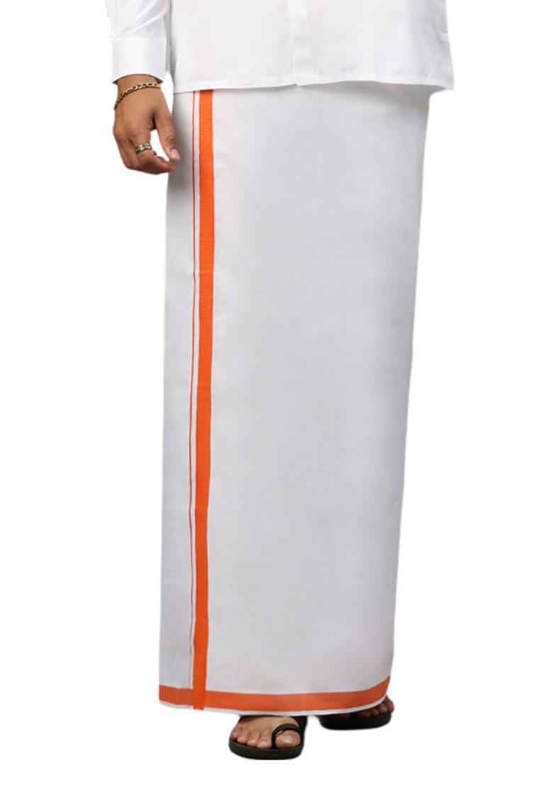 White Pack Of 2 Solid Border Dhoti For Men - Indya