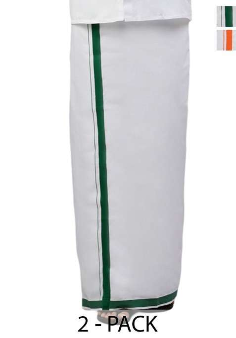 White Pack Of 2 Solid Border Dhoti For Men