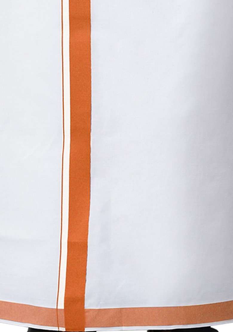 White Pack Of 2 Solid Border Dhoti For Men - Indya