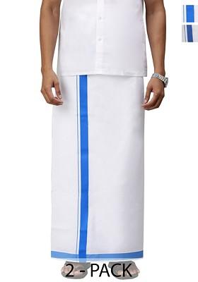 White Pack Of 2 Solid Border Dhoti For Men