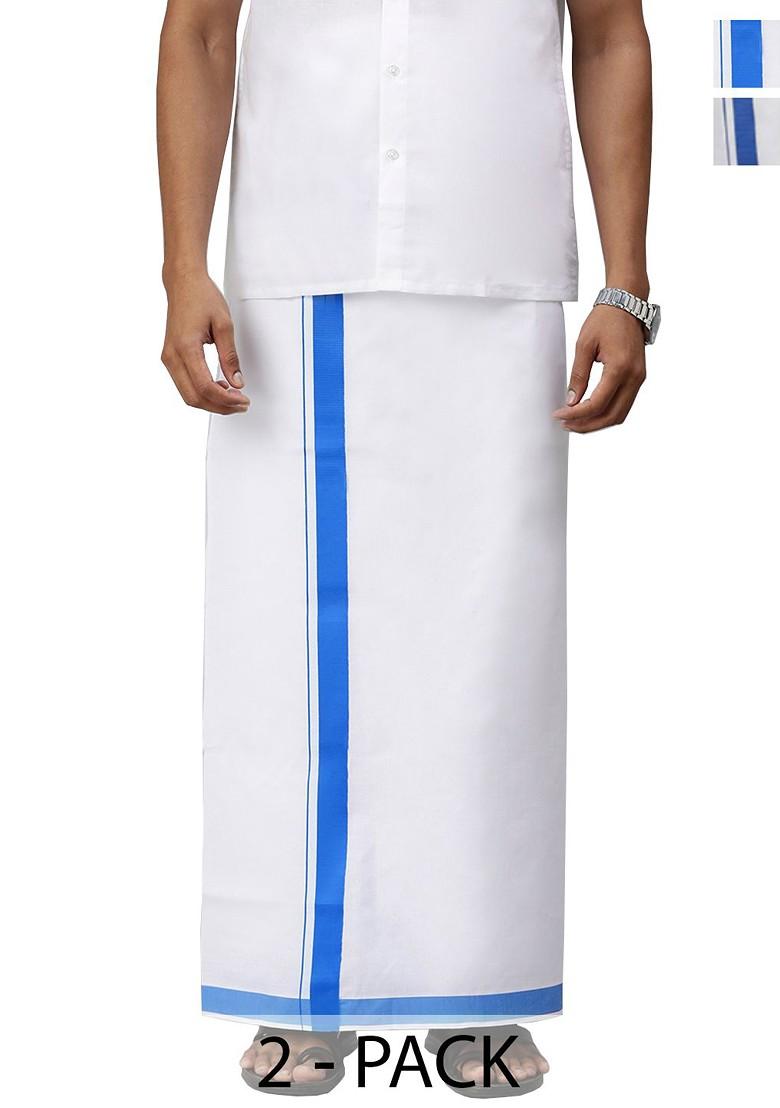 White Pack Of 2 Solid Border Dhoti For Men - Indya