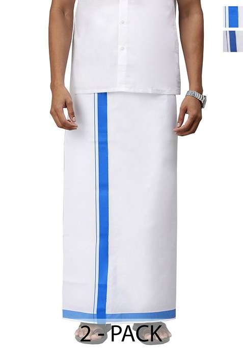 White Pack Of 2 Solid Border Dhoti For Men