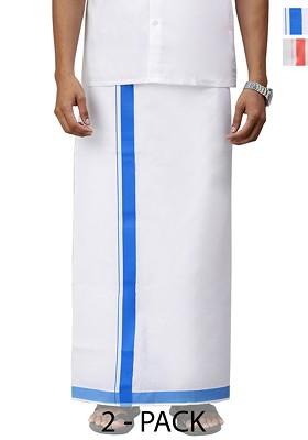 White Pack Of 2 Solid Border Dhoti For Men