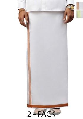 White Pack Of 2 Solid Border Dhoti For Men