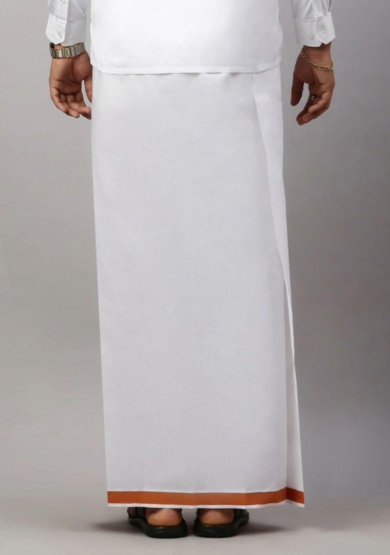 White Pack Of 2 Solid Border Dhoti For Men - Indya