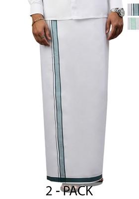 White Pack Of 2 Solid Border Dhoti For Men