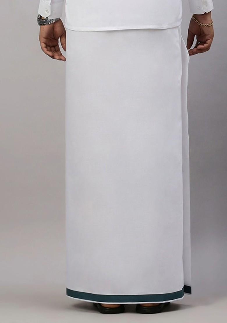 White Pack Of 2 Solid Border Dhoti For Men - Indya