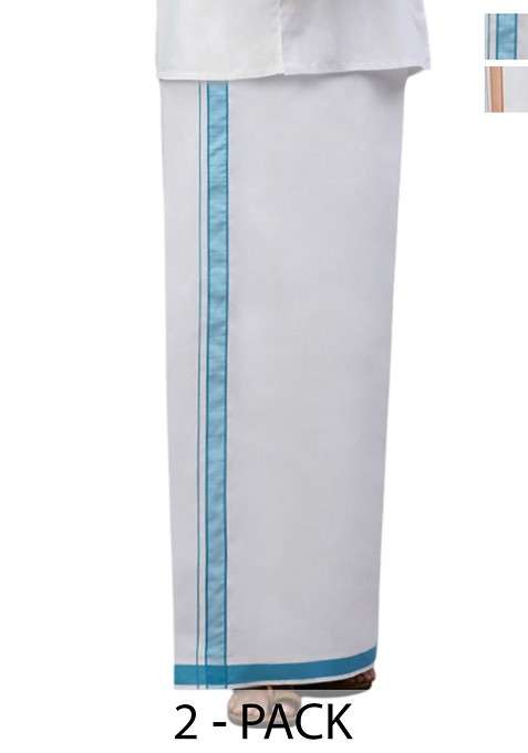 White Pack Of 2 Solid Border Dhoti For Men