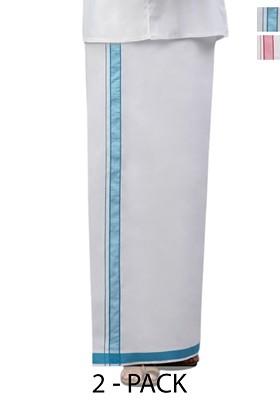 White Pack Of 2 Solid Border Dhoti For Men