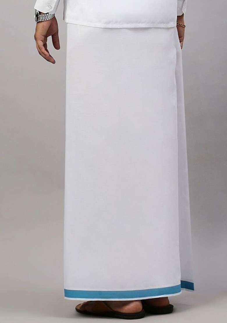 White Pack Of 2 Solid Border Dhoti For Men - Indya