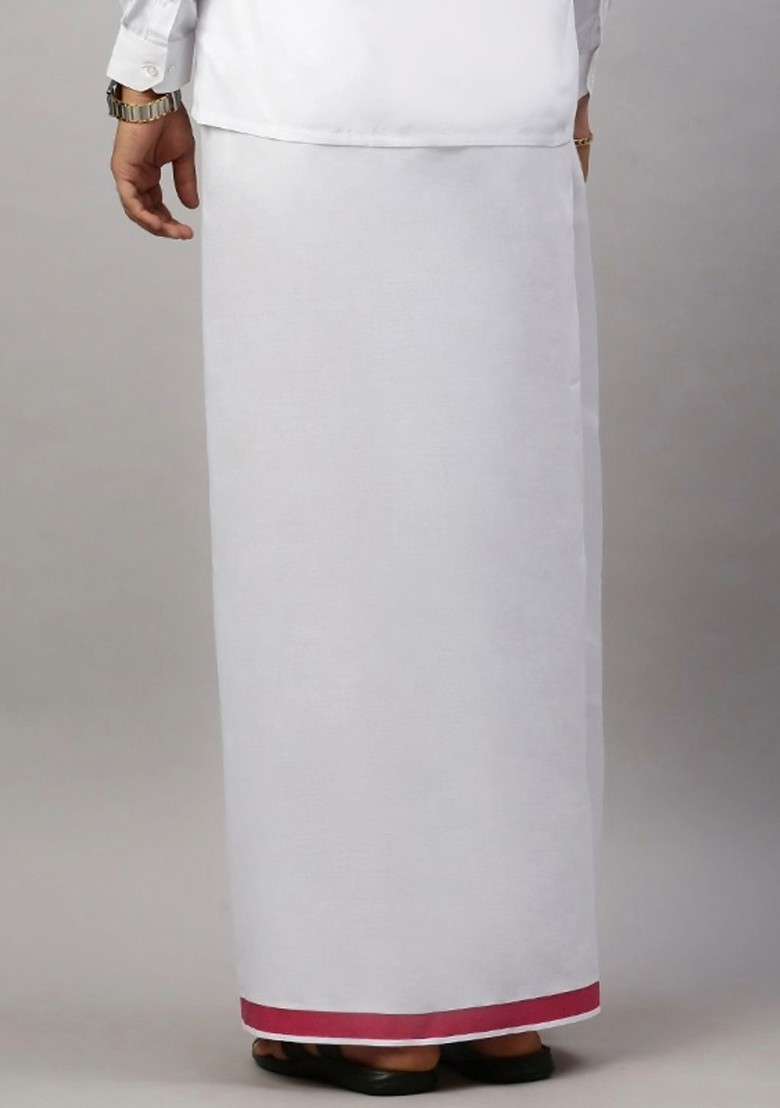 White Pack Of 2 Solid Border Dhoti For Men - Indya