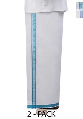 White Pack Of 2 Solid Border Dhoti For Men