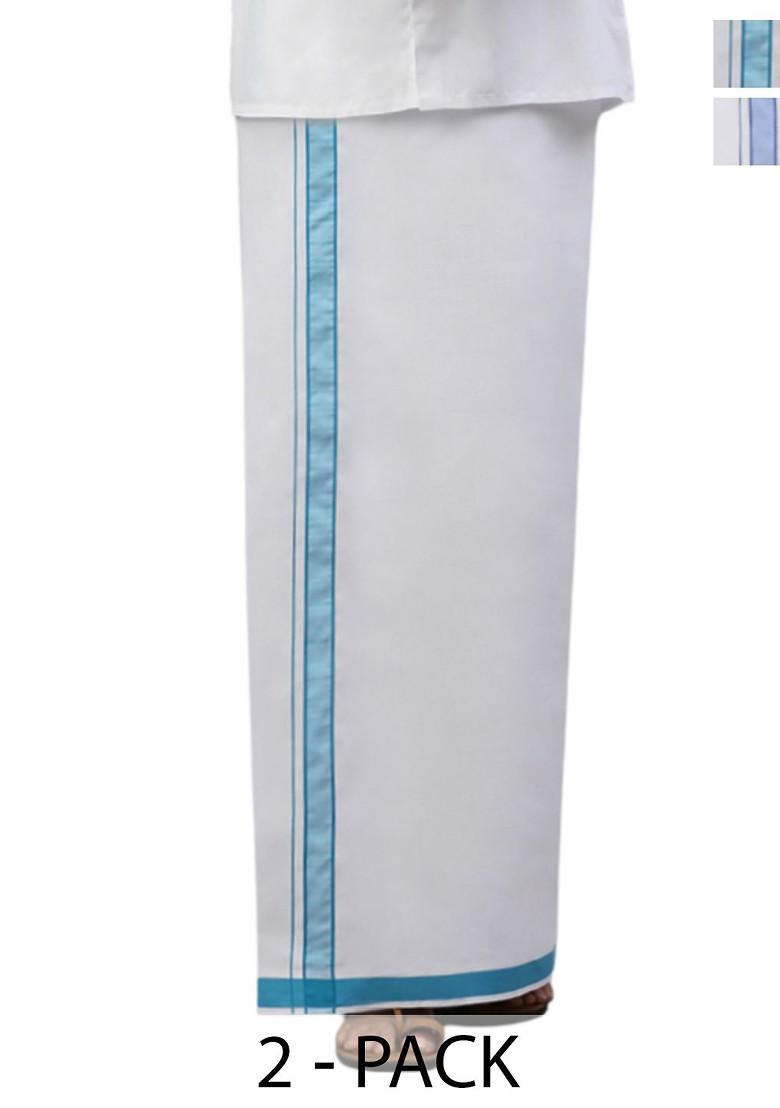 White Pack Of 2 Solid Border Dhoti For Men - Indya