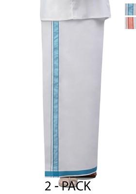 White Pack Of 2 Solid Border Dhoti For Men