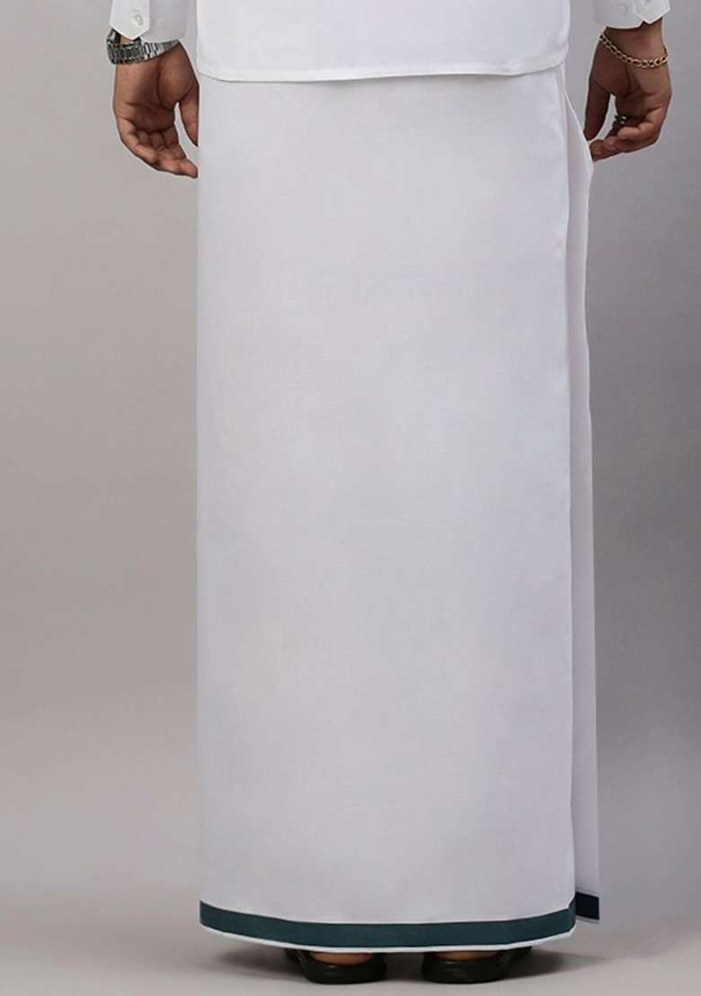 White Pack Of 2 Solid Border Dhoti For Men - Indya