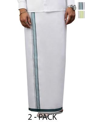 White Pack Of 2 Solid Border Dhoti For Men