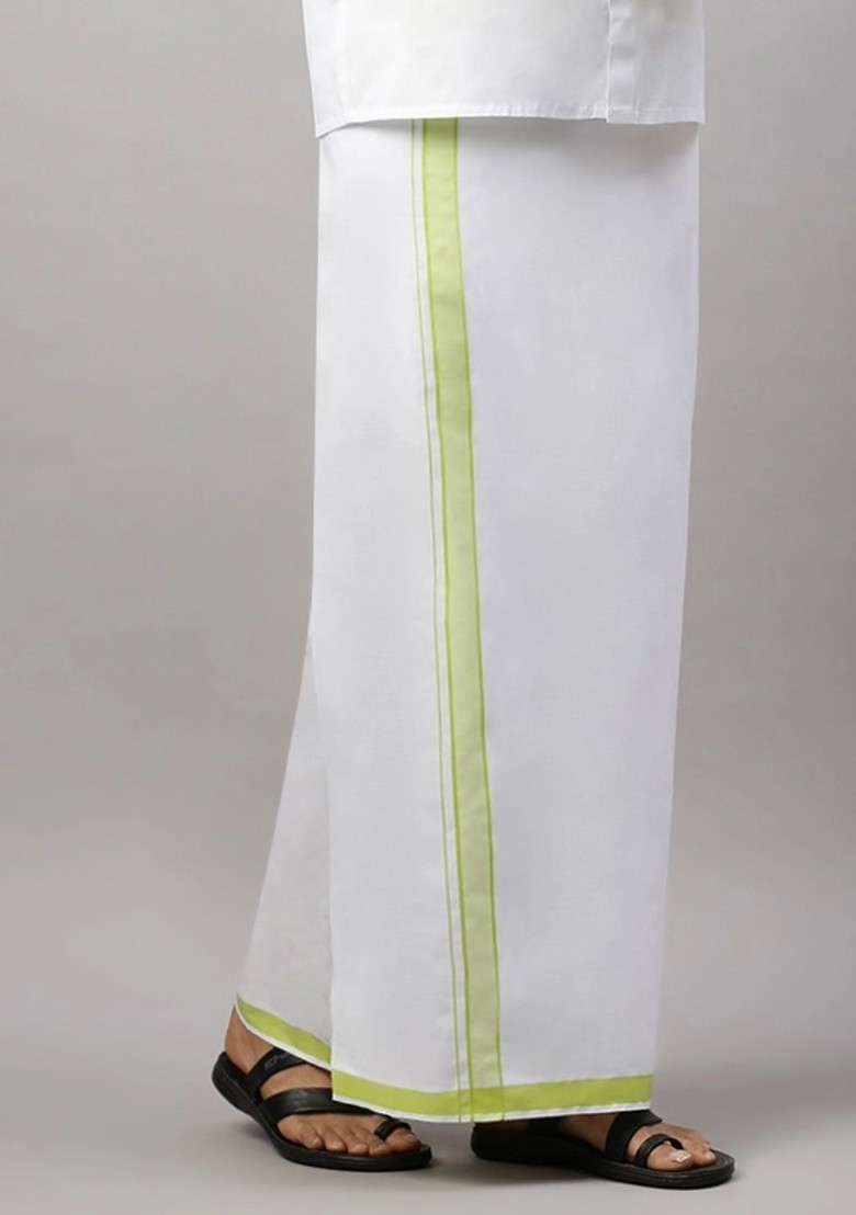 White Pack Of 2 Solid Border Dhoti For Men - Indya