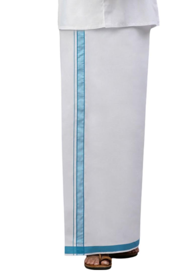 White Pack Of 2 Solid Border Dhoti For Men - Indya